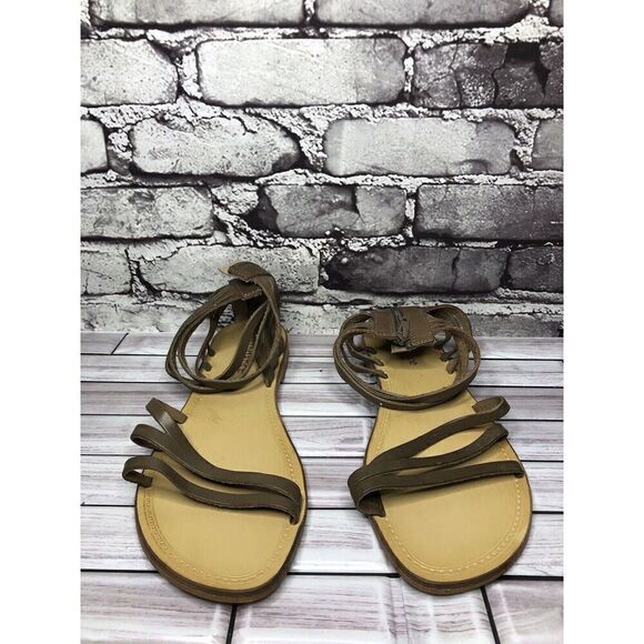 Sundance Olive Leather Open Strap Back Zip Flats Sandals Women Sz 41EU/10.5M US - Picture 16 of 16